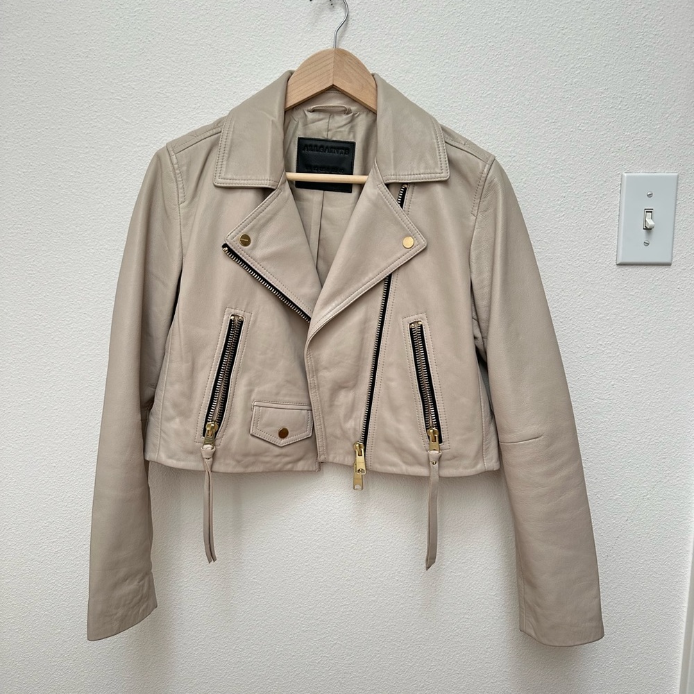 All Saints Elora Crop Leather Jacket